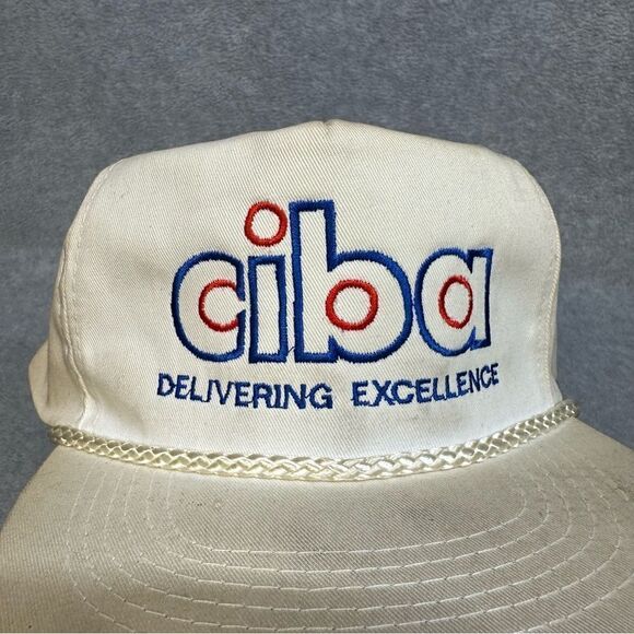 Vintage CIBA Hat Adult OSFA Beige 5 Panel Rope Brim Snapback Work Wear Company - Picture 2 of 10